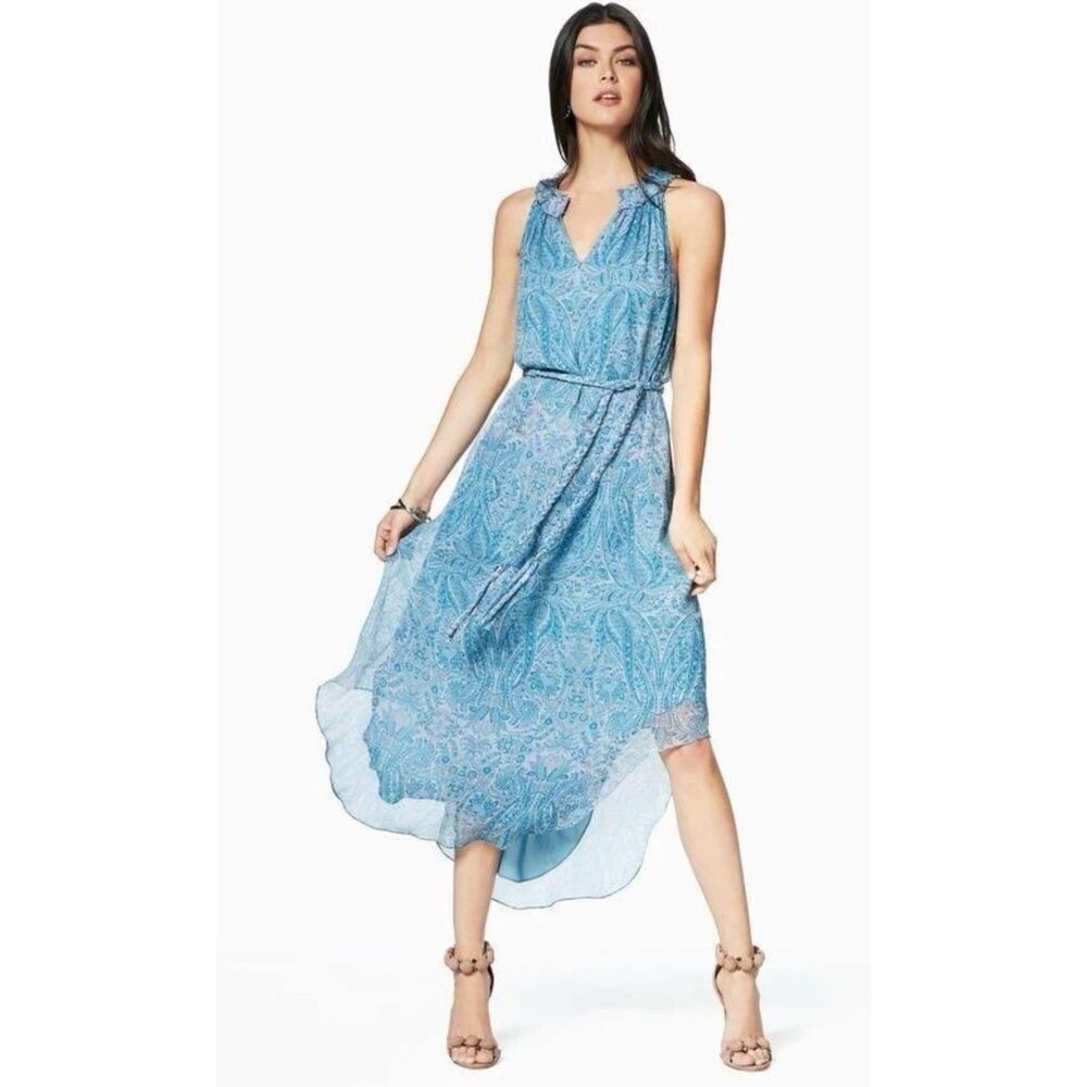 Ramy Brook Jolie Blue Paisley Midi Dress Womens Size S Asymmetrical Sleeveless